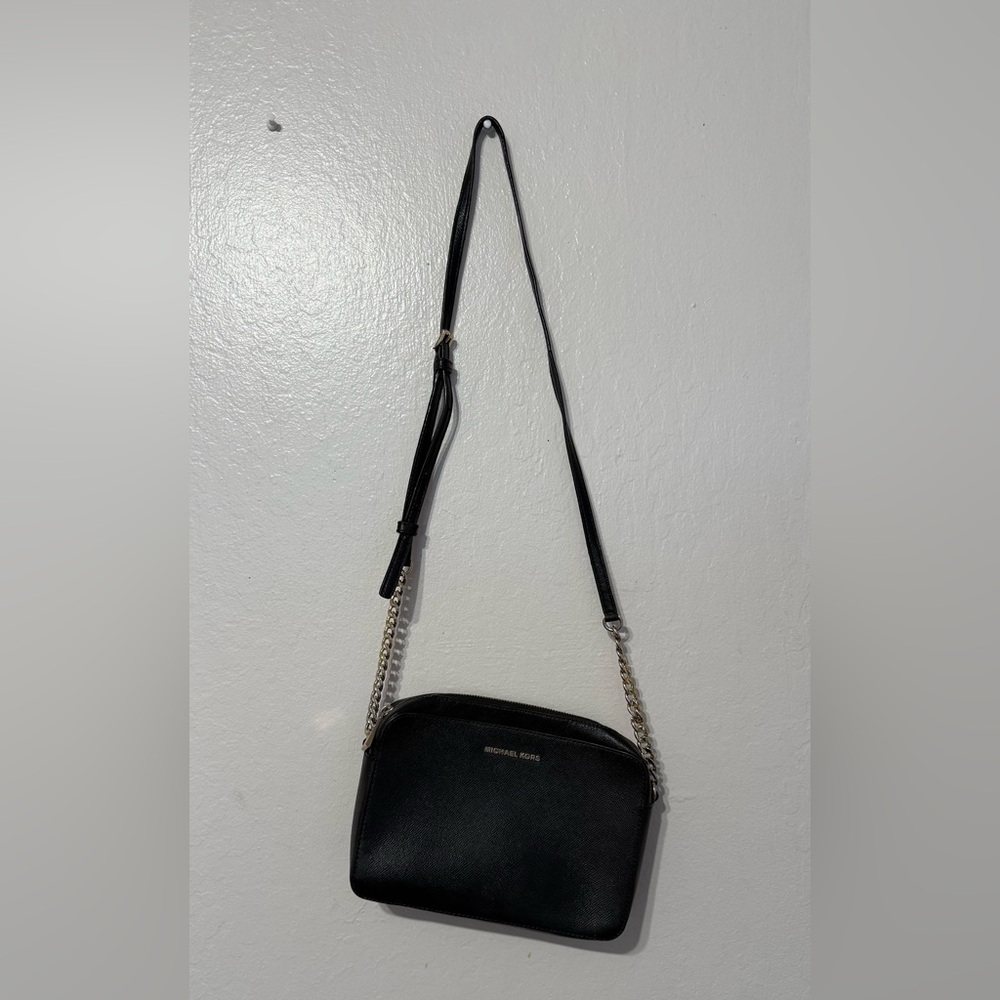 Michael Kors Black Leather Chain-Detail Crossbody